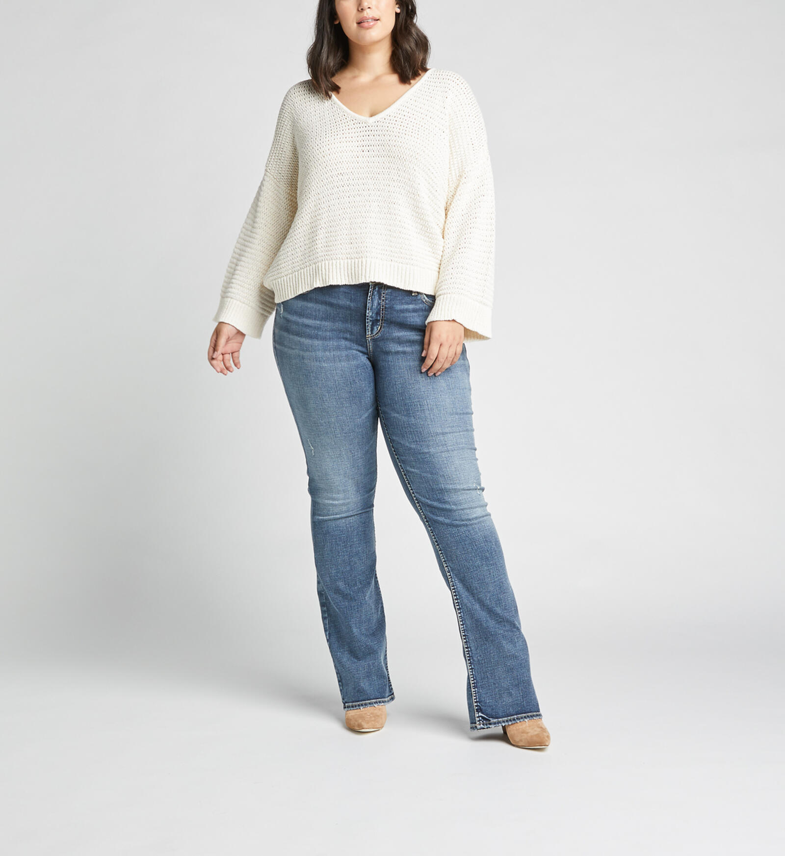 Silver Jeans Co.® Elyse Curvy Mid Rise Luxe Stretch Thick Stitch Cropped  Jean