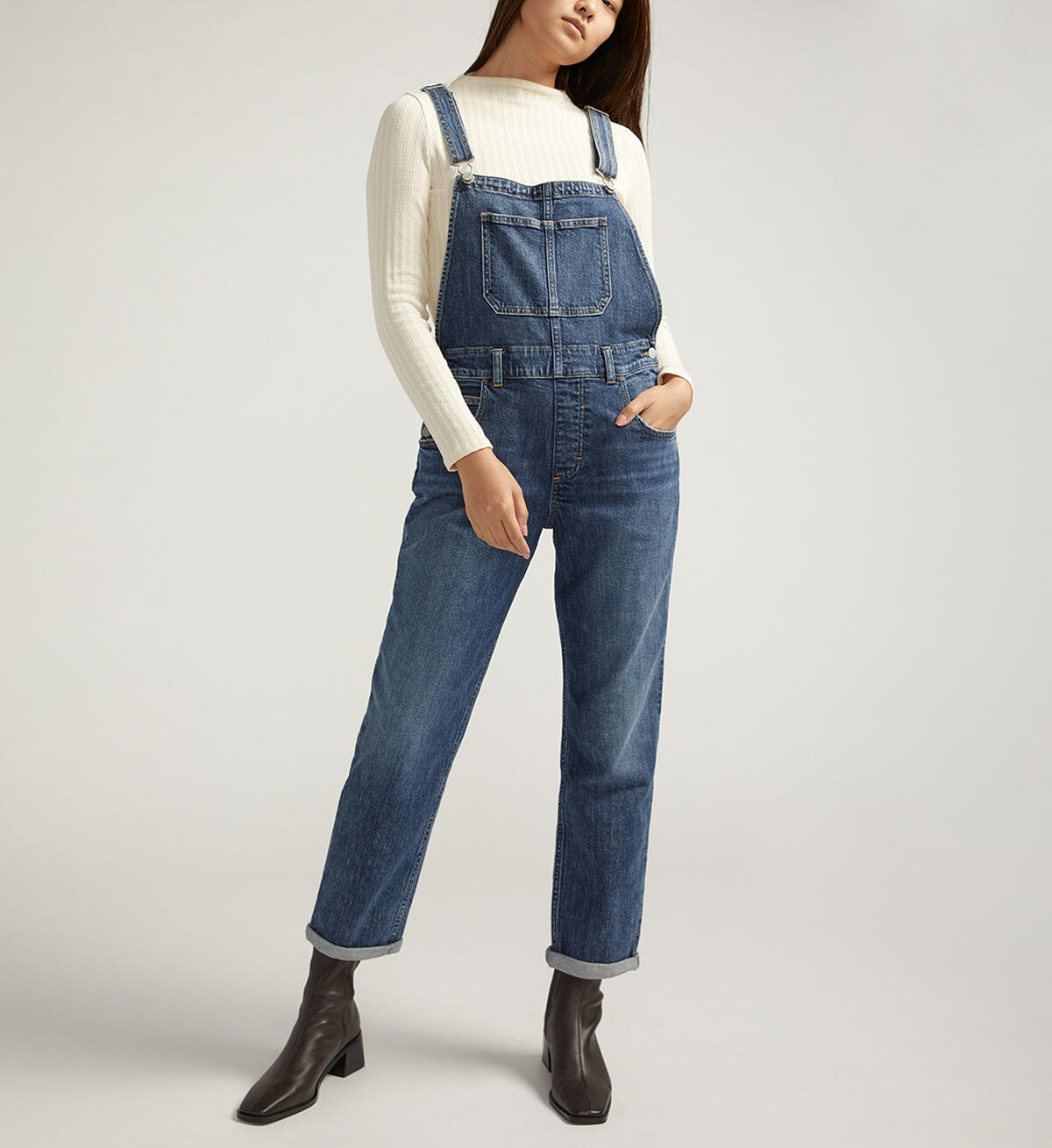 Baggy Straight Leg Overall Jeans, , hi-res image number 0