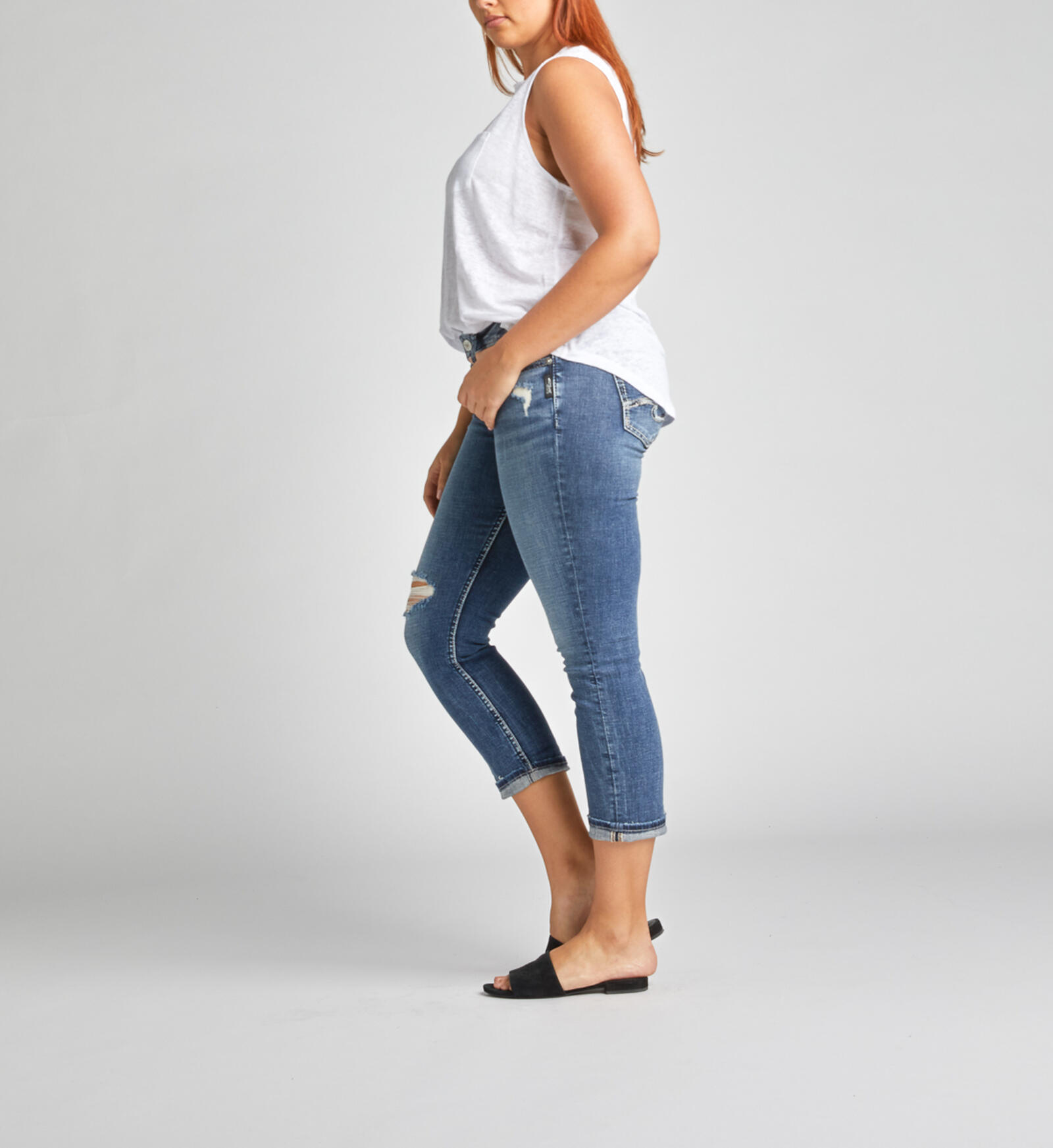 Buy Stanvee Women Slim Fit Mid Rise Ice Denim Capri Online at Low