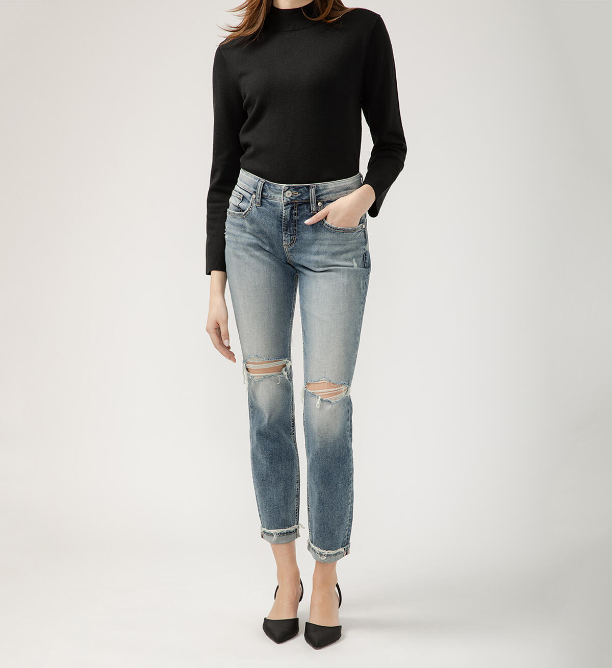 Boyfriend Mid Rise Slim Leg Jeans, , hi-res image number 0