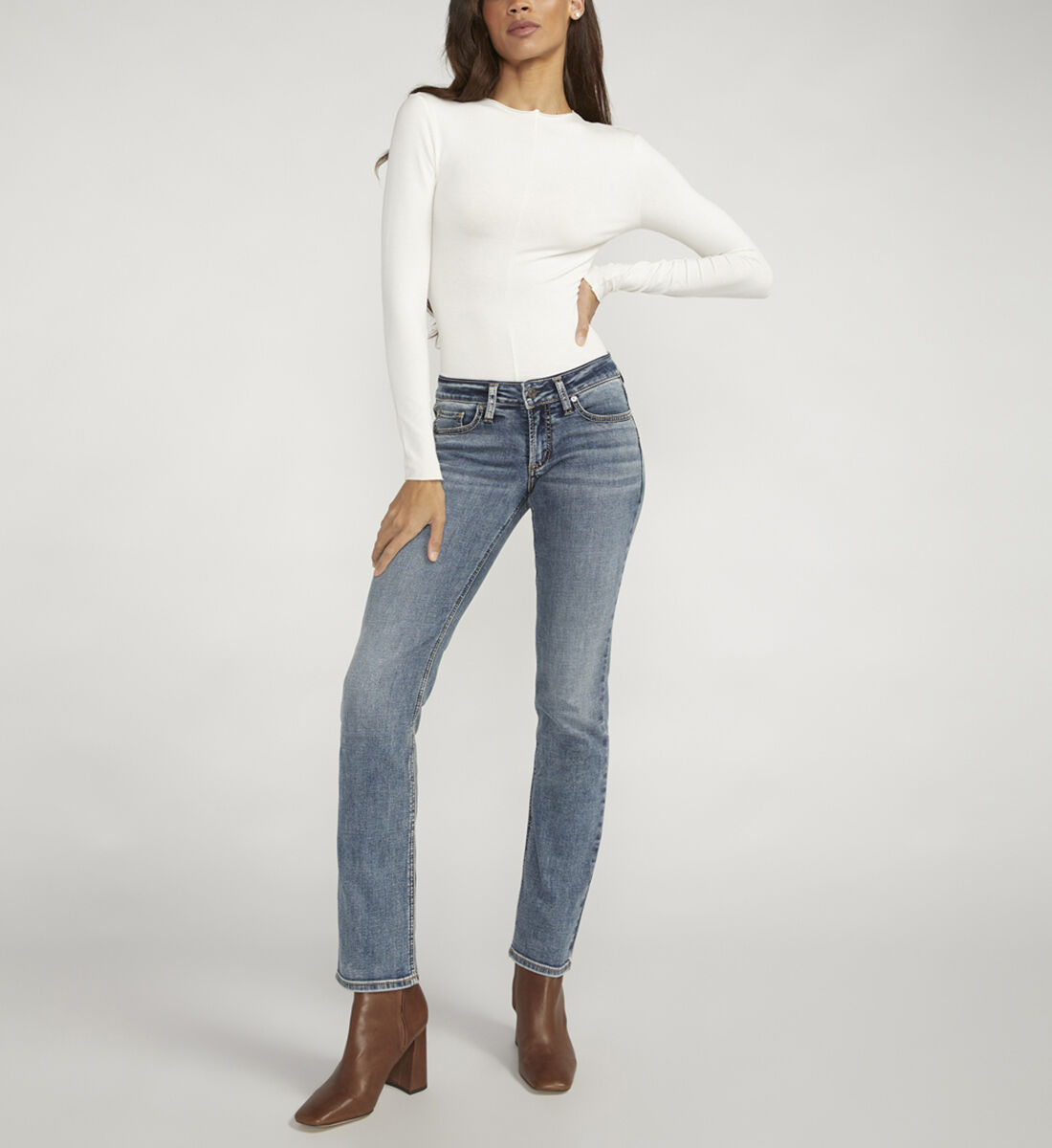 Buy Tuesday Low Rise Straight Leg Jeans for USD 84.00 | Silver 