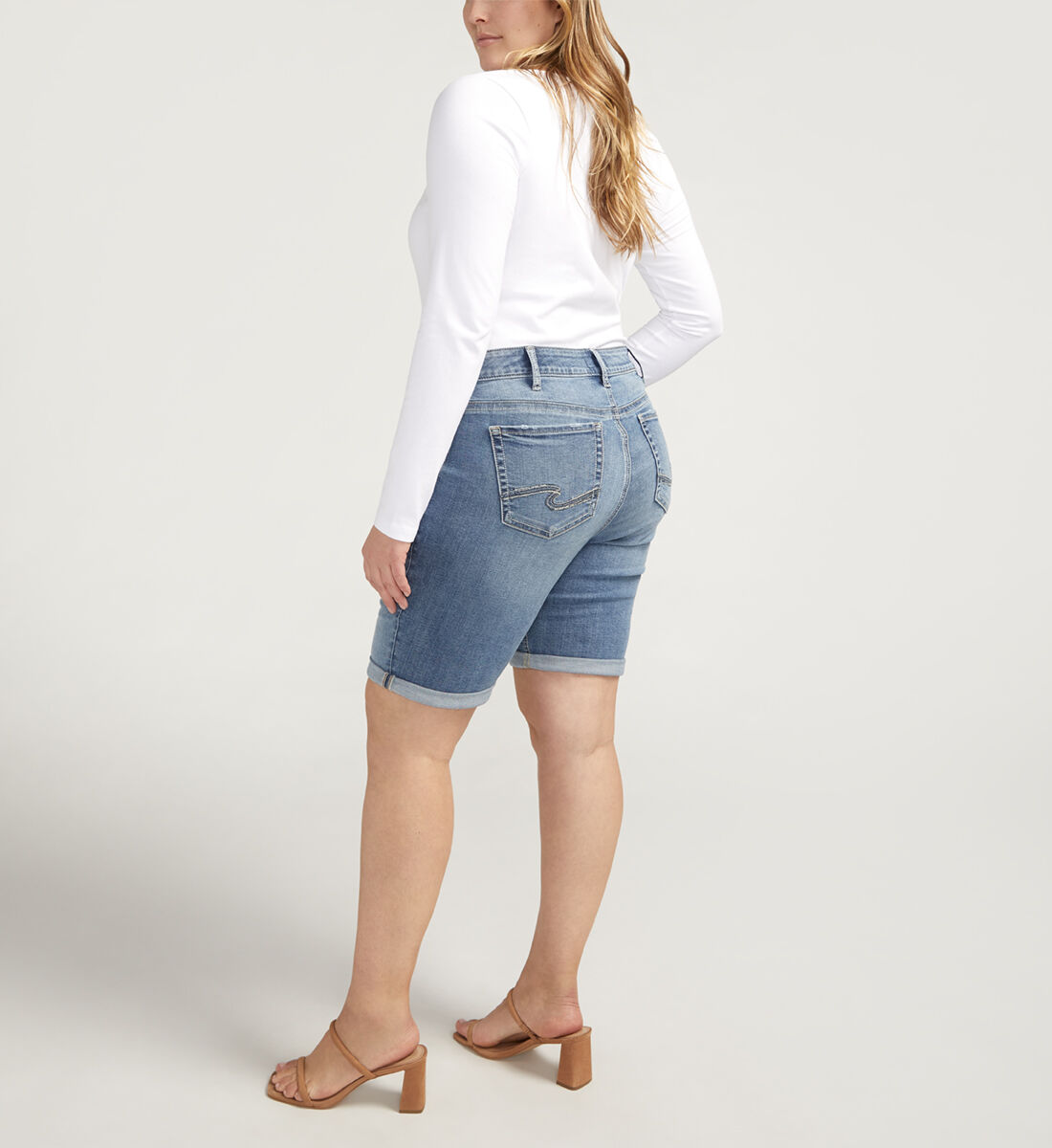 Buy Elyse Mid Rise Bermuda Shorts Plus Size for USD 58.00 | Silver