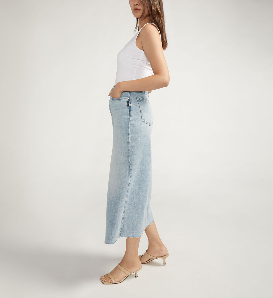 Buy Front-Slit Midi Jean Skirt for USD 68.00 | Silver Jeans US New