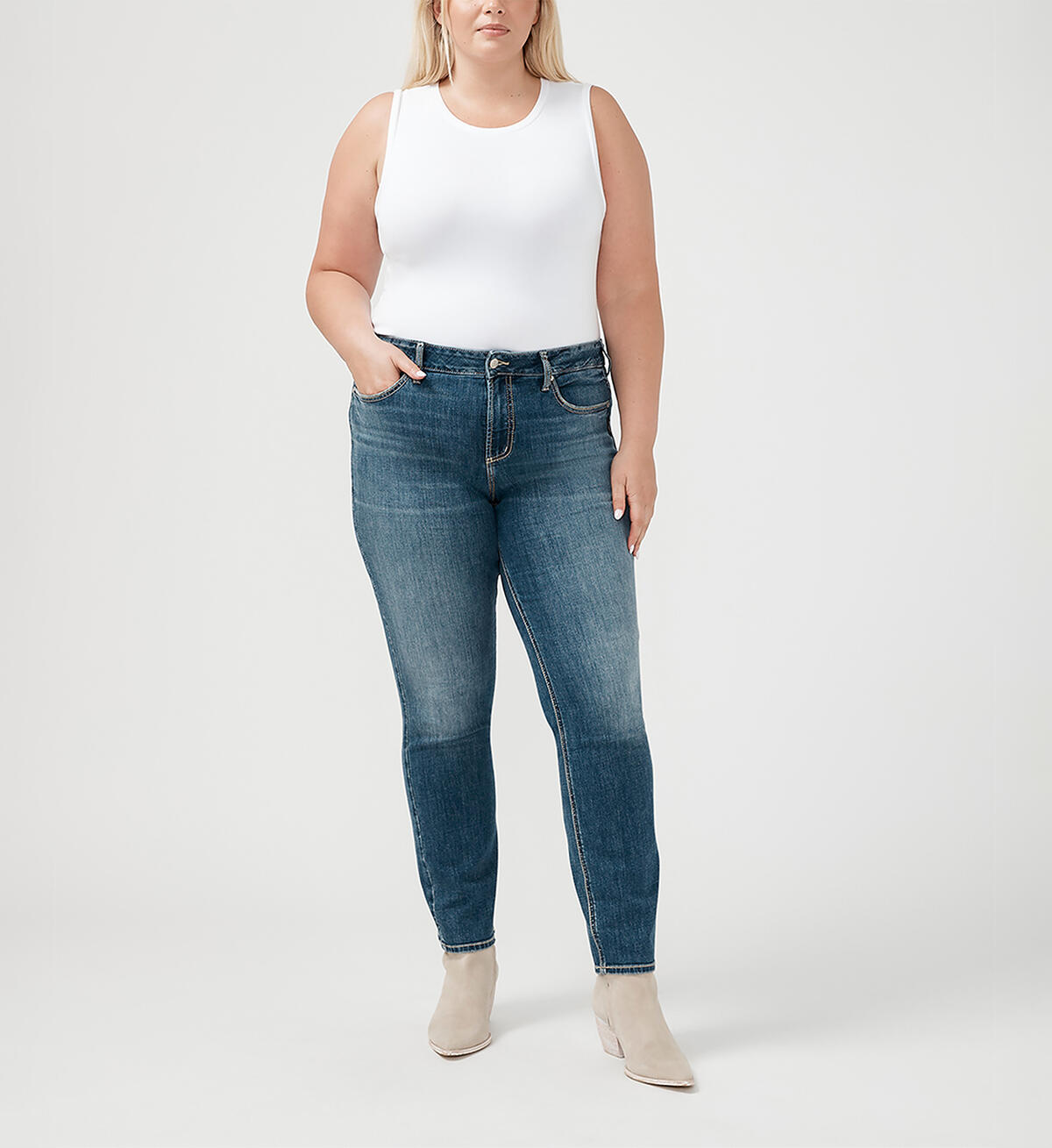 Suki Mid Rise Straight Leg Luxe Stretch Jeans Plus Size, , hi-res image number 0