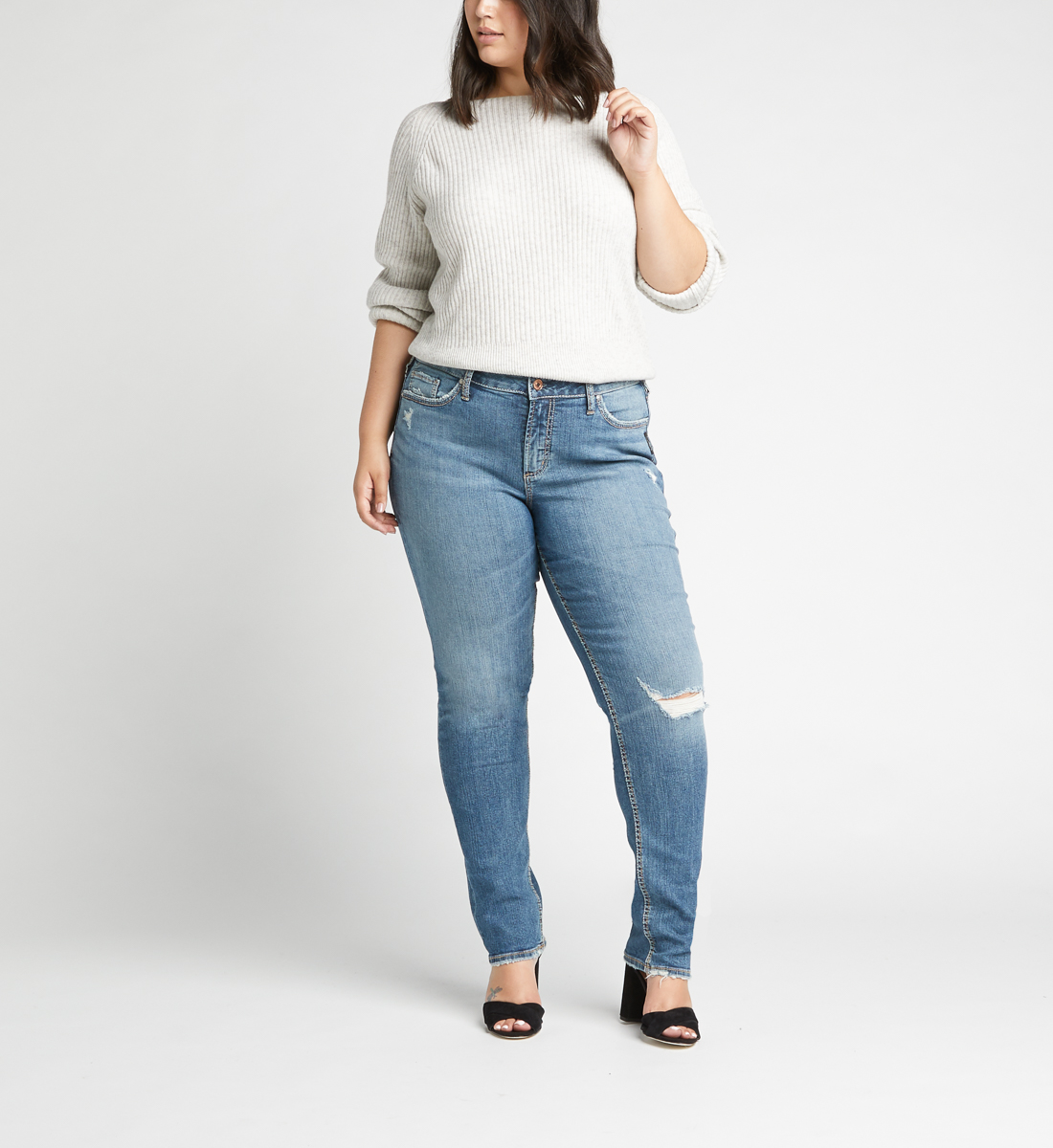 Avery High Rise Slim Leg Jeans Plus Size - Silver Jeans US