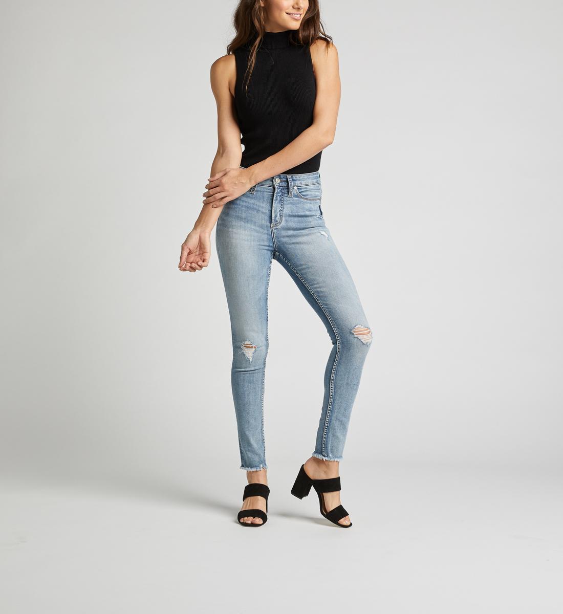 high rise silver jeans