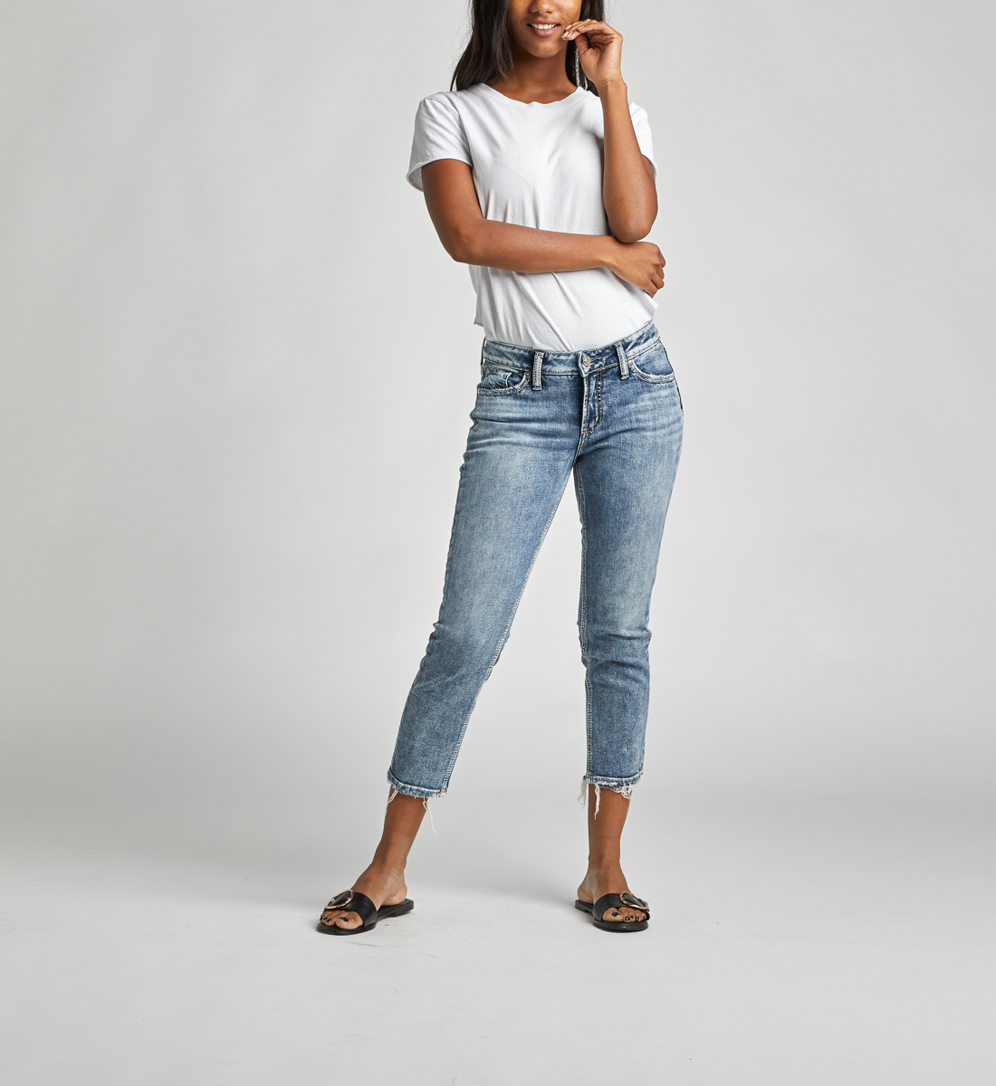 slim mid rise jeans