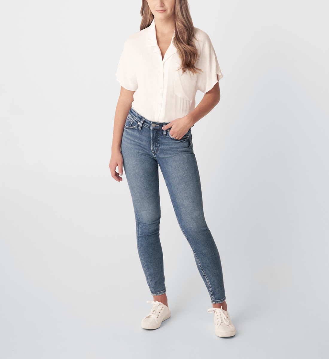 Most Wanted Mid Rise Skinny Jeans - Silver Jeans US