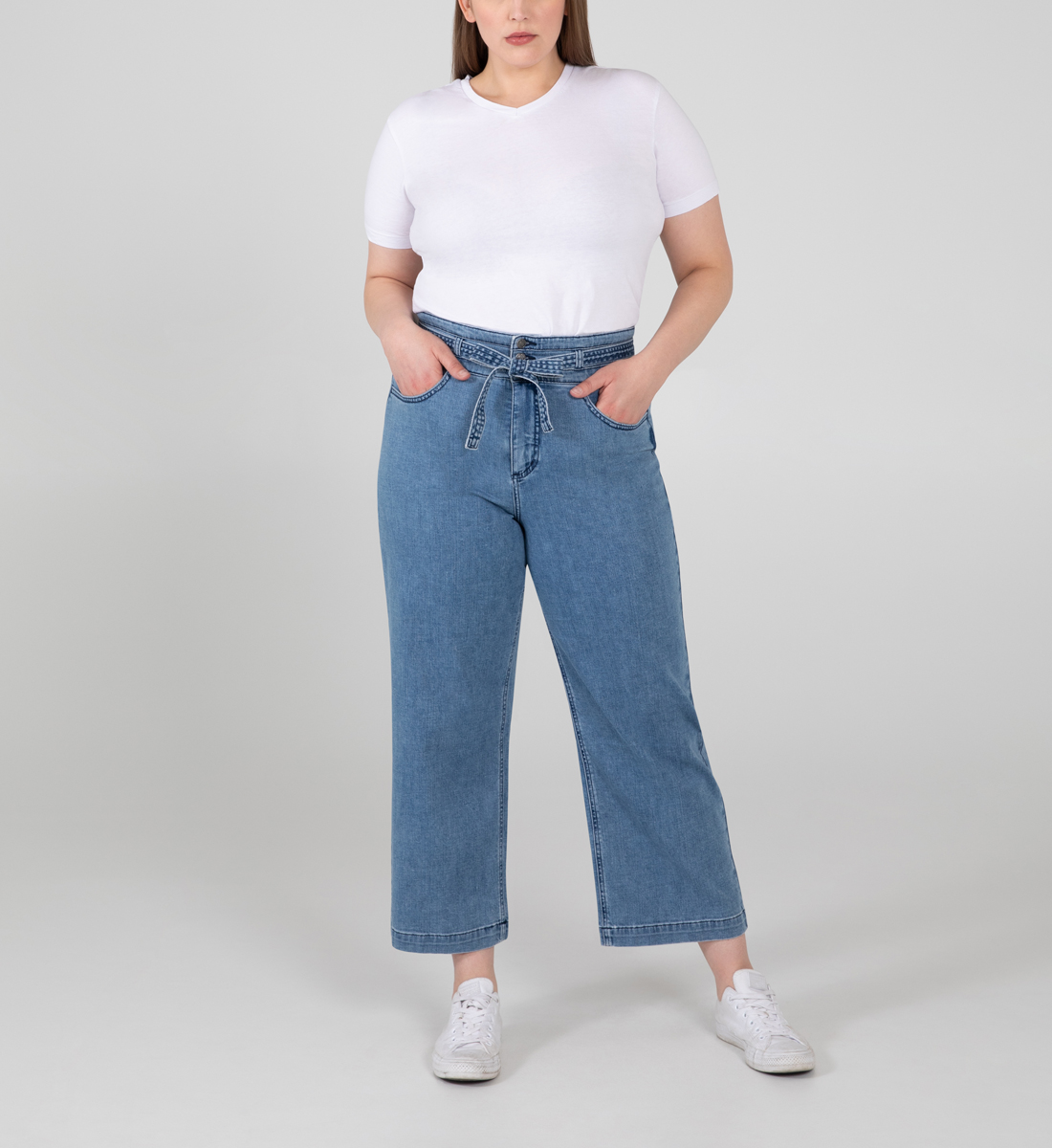 Belted High Rise Wide Leg Crop Jeans Plus Size Silver Jeans Us