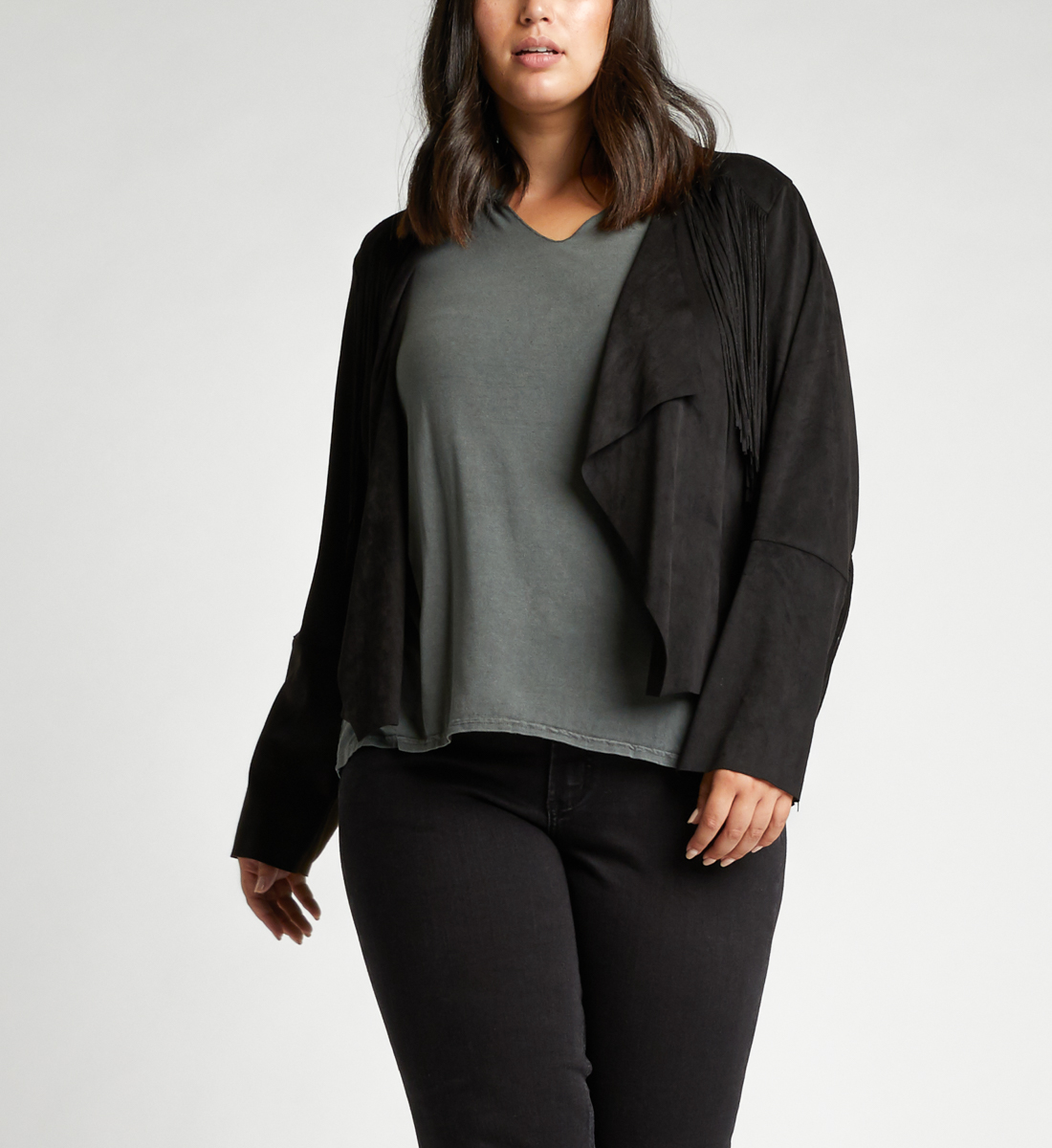 black fringe jacket plus size