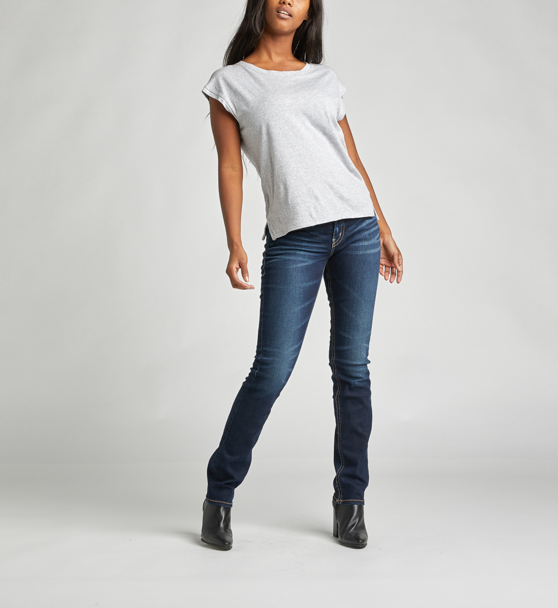 mid rise dark wash straight leg jeans